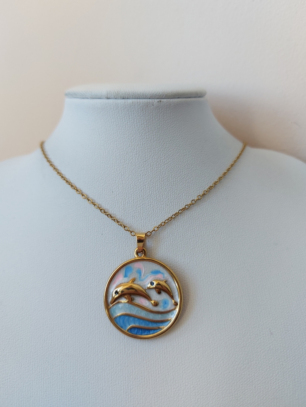 Gold Color Dolphin Blue Ocean Pendant Necklace (Cant Ship Until May 16th)